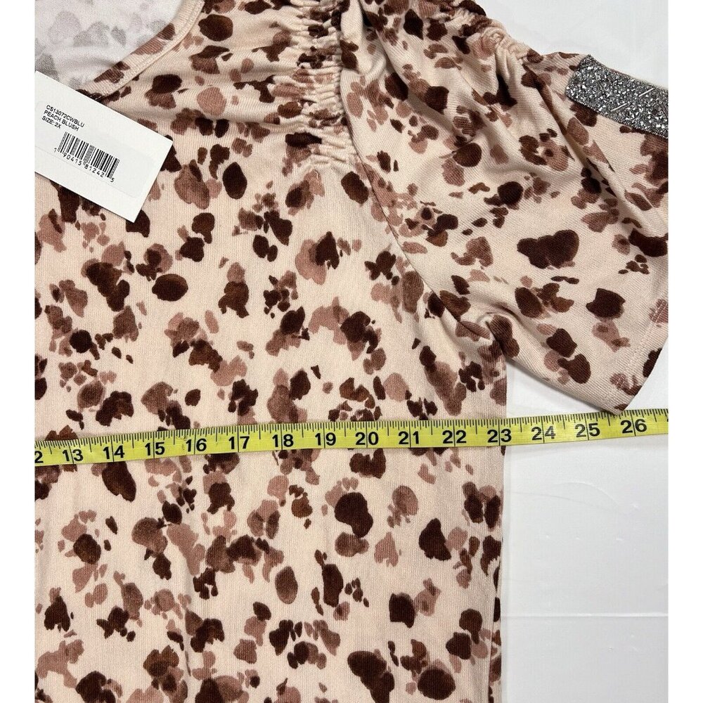 NWT Como Blu Knit Top Animal Print Plus 2X Short Sleeves Rhinestone Stretch - Picture 11 of 13